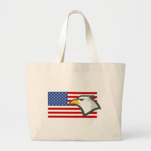 Eagle on American Flag Large Tote Bag