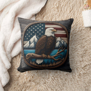 Eagle on Branch, American Flag Cushion