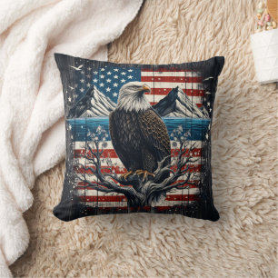 Eagle on Branch With American Flag Cushion