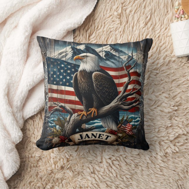 Eagle on Branch With Flag Cushion (Blanket)