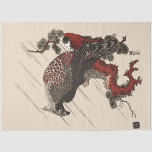 EAGLE ON THE PINE BRANCH IN THE RAIN Ukiyoe Tissue Paper