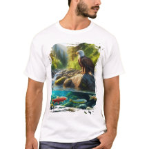 Eagle Over Mountain Stream Nature Wildlife T‑Shirt