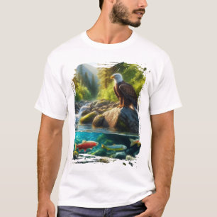 Eagle Over Mountain Stream Nature Wildlife T‑Shirt T-Shirt