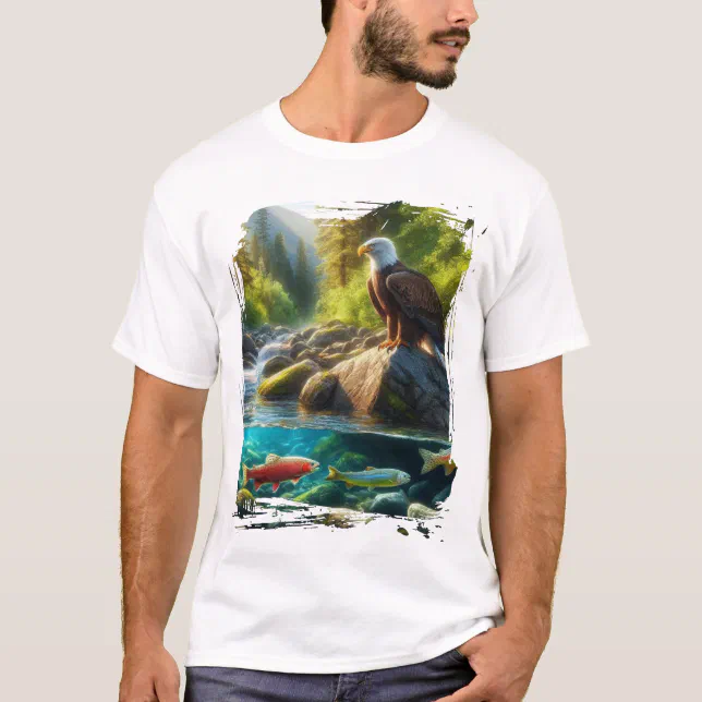 Eagle Over Mountain Stream Nature Wildlife T‑Shirt T-Shirt | Zazzle