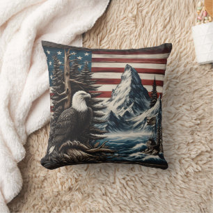 Eagle Over Scenic American Landscape Cushion