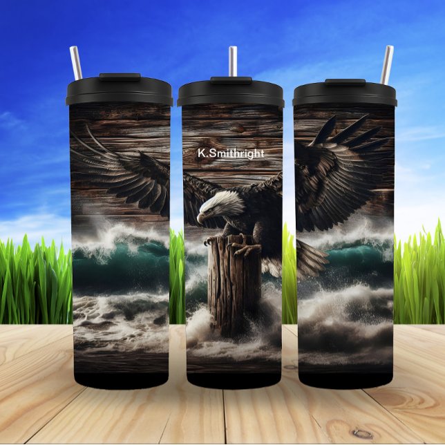 Eagle Over Wild Ocean Waves Thermal Tumbler (Creator Uploaded)