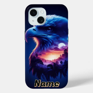 Eagle Overlayed with Mystical Sunset Landscape iPhone 15 Case