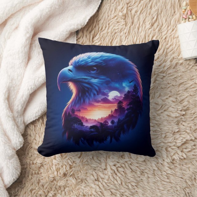Eagle Overlayed with Mystical Sunset Landscape Cushion (Blanket)
