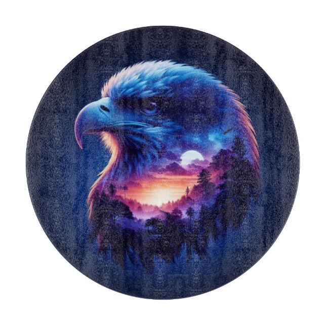 Eagle Overlayed with Mystical Sunset Landscape Cutting Board (Front)