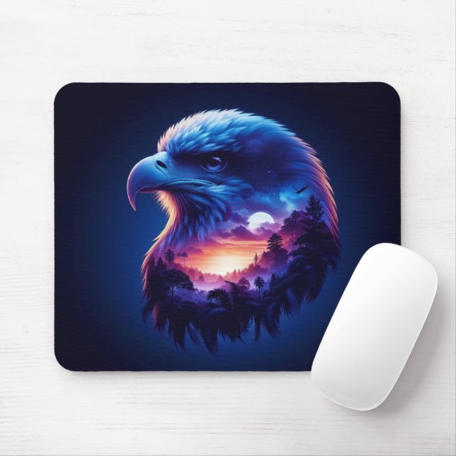 Eagle Overlayed with Mystical Sunset Landscape Mouse Pad (With Mouse)
