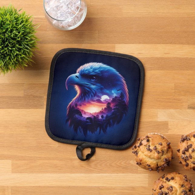 Eagle Overlayed with Mystical Sunset Landscape Pot Holder (Top Down)