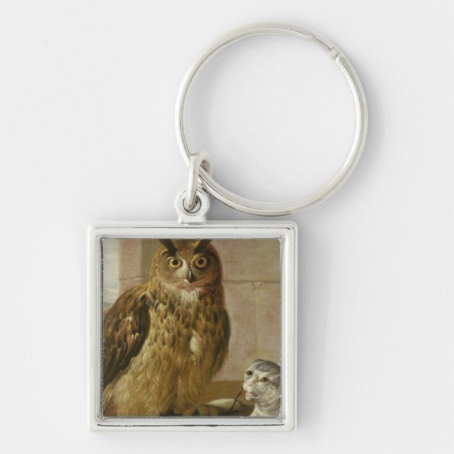 Eagle Owl and Cat with Dead Rats Key Ring (Front)