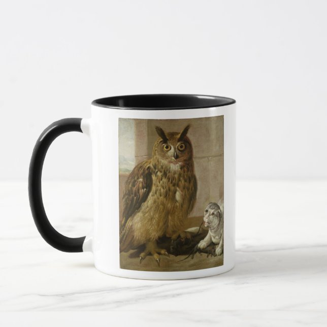 Eagle Owl and Cat with Dead Rats Mug (Left)