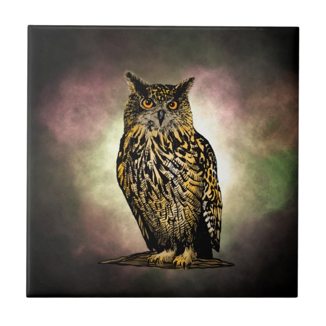 Eagle owl ceramic tile (Front)