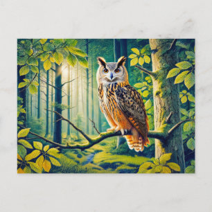 Eagle Owl in Forest Holiday Postcard