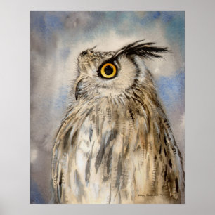 Eagle Owl Watercolor Art Wildlife Print