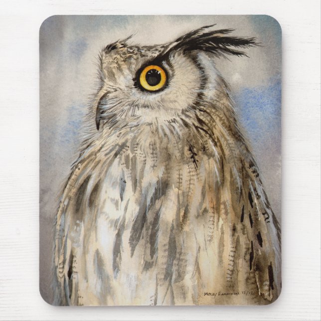 Eagle Owl Wildlife Art Portrait Mouse Pad (Front)