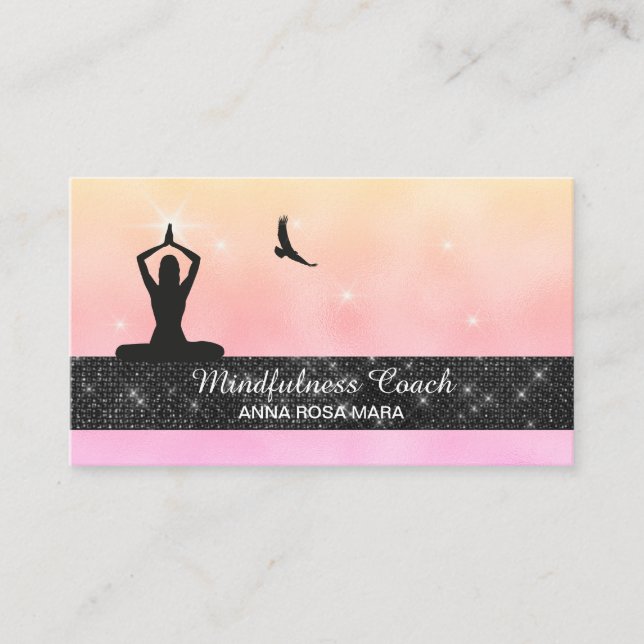 *~* Eagle Pastel Ombre Yoga Glitter Meditation Business Card (Front)