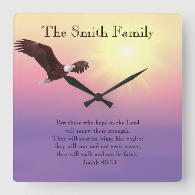 Eagle Pastel Sky Bright Sun Bible Verse Clock (Front)