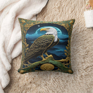 Eagle Perched Against Night Sky With Mountains Cushion