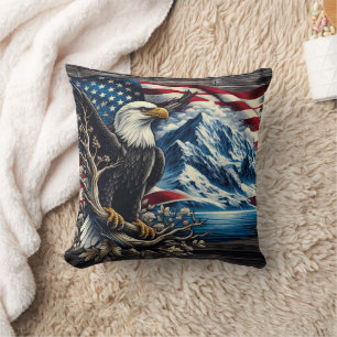 Eagle Perched by Rocky Mountains Cushion