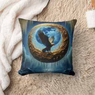 Eagle Perched in Celestial Landscape at Night Cushion