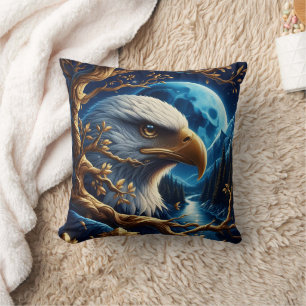Eagle Perched Near River Under Moonlit Sky Cushion