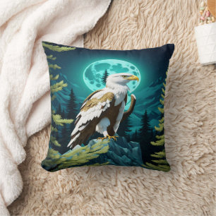 Eagle Perched on Rock Under Moonlit Sky Cushion