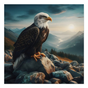 Eagle Perched on Rocky Terrain Poster