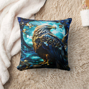 Eagle Perched on Tree Branch at Night Cushion