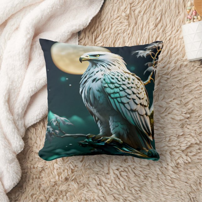 Eagle Perched Under Moonlit Sky at Night Cushion (Blanket)