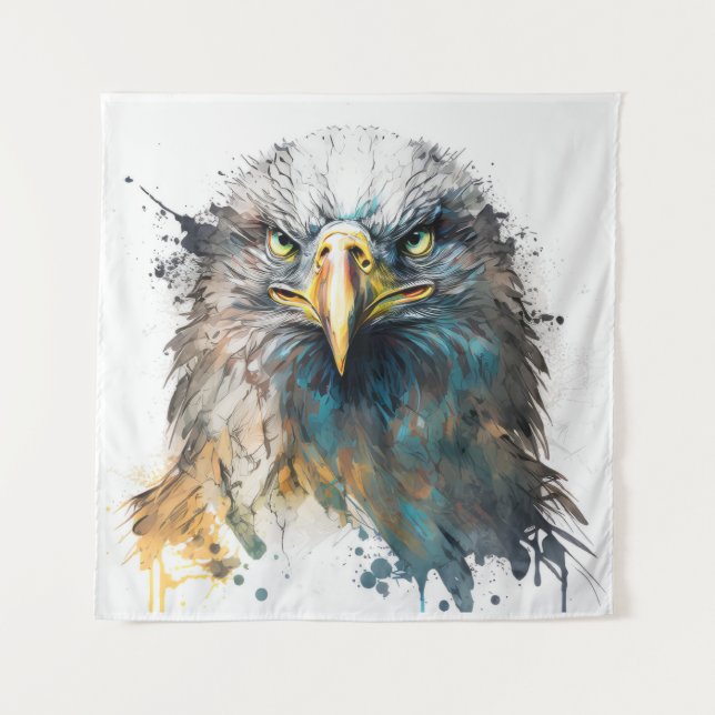Eagle Portrait Animal Painting Wildlife Outdoors  Tapestry (Front)