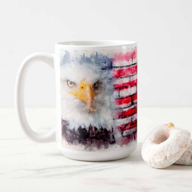 Eagle Profile on Brick Wall Coffee Mug (With Donut)