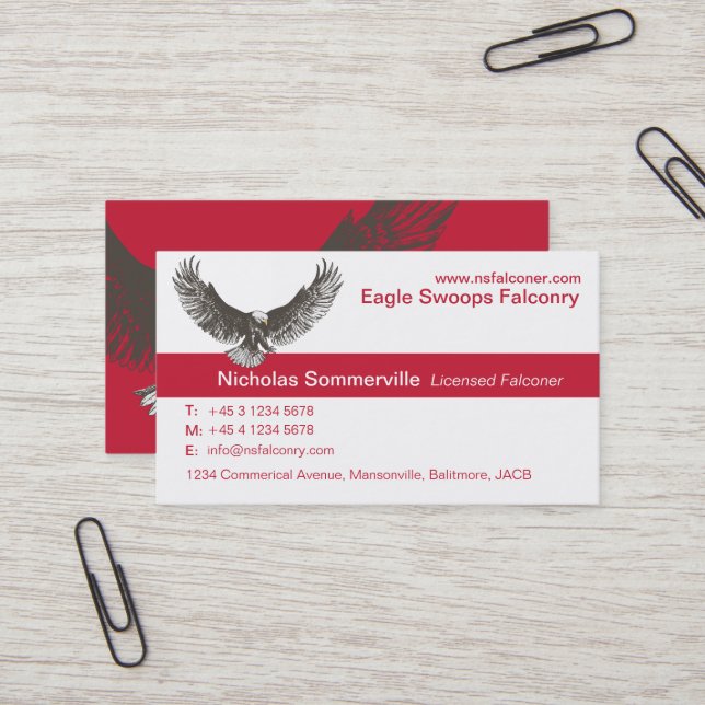 Eagle red & white falconry company business card (Front/Back In Situ)