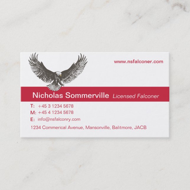 Eagle red & white falconry personal business card (Front)