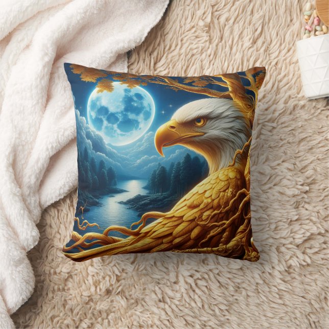 Eagle Resting on a Branch Under Moonlight Cushion (Blanket)