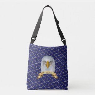 Eagle & ribbon on blue seamless circles crossbody bag