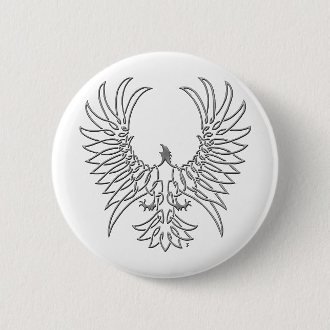 eagle rising, silver 6 cm round badge (Front)