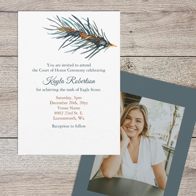 Eagle Scout, Court of Honour, Pine Needles Invitation (Eagle scout court of honor party invitation, watercolor pine needles)