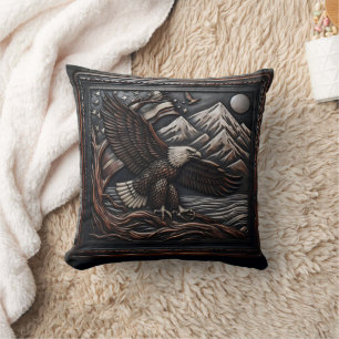 Eagle Sculpture With Mountain and Flag Design Cushion