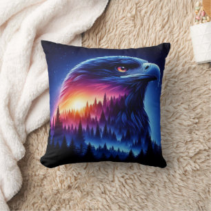 Eagle Silhouette with Forest Sunset Cushion