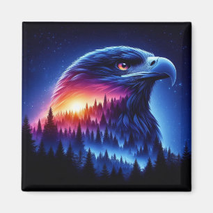 Eagle Silhouette with Forest Sunset Magnet