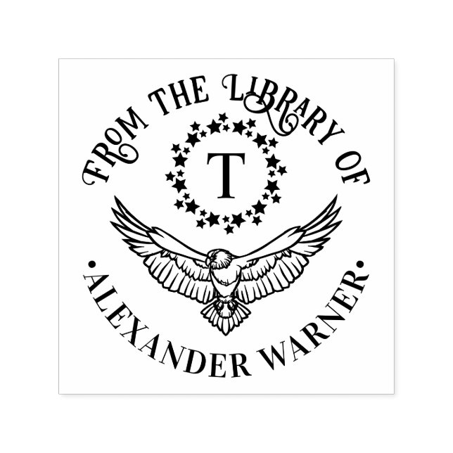 Eagle Single Initial Star Wreath Library Book Name Self-inking Stamp (Design)