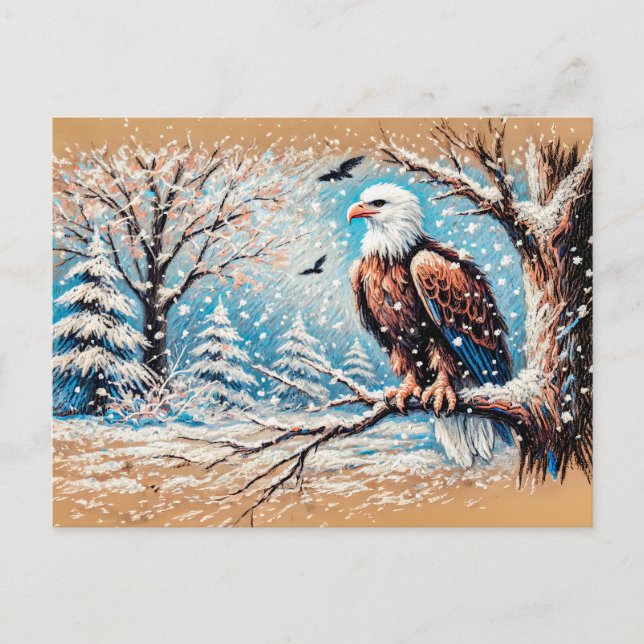 Eagle Sitting on Tree During Snowfall in Winter Postcard (Front)