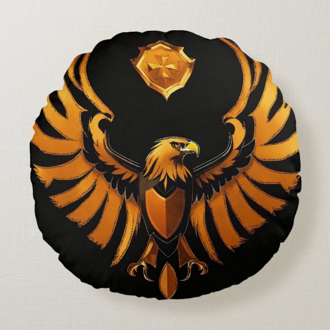 "Eagle Soar: Round Pillow with Majestic Print  (Front)