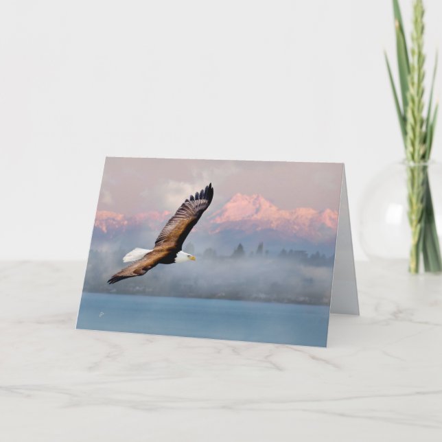 Eagle Soaring Over Mountains All Occasion Blank Holiday Card (Front)