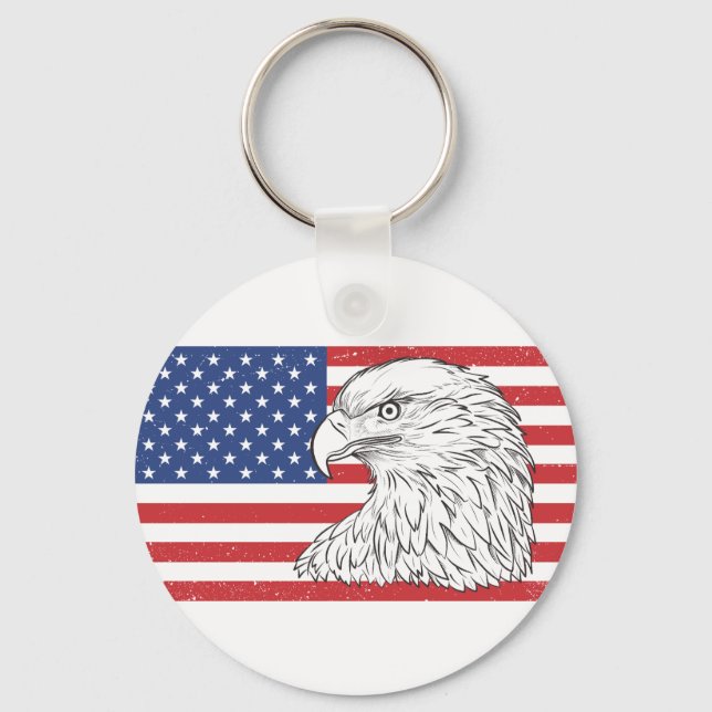 Eagle Soaring With American Flag Key Ring (Front)