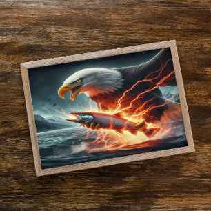 Eagle Soars Over Fish on Water Poster