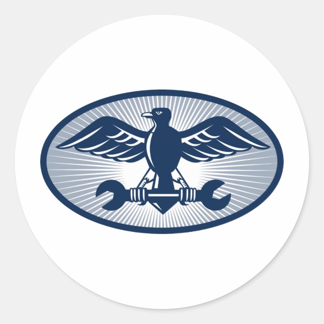 eagle spread wing carrying spanner classic round sticker (Front)