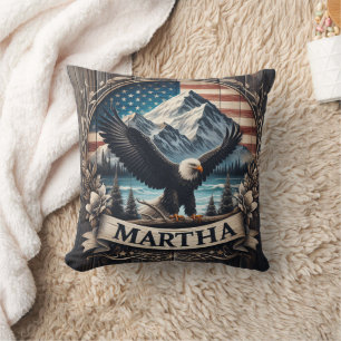 Eagle Spreading Wings by Mountains Cushion
